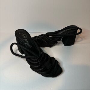 Free People Women's Colette Cinched Black Block Heel Strappy Sandal Boho Size 37